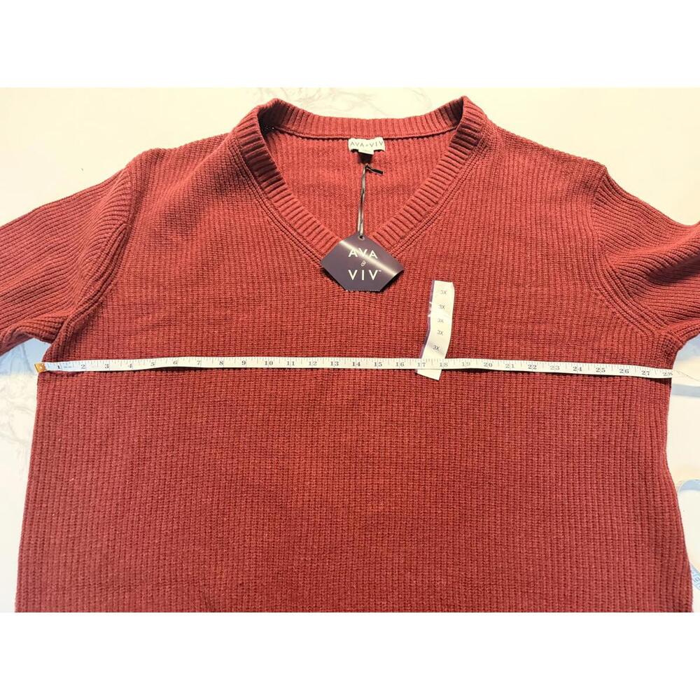 Ava & Viv Womens Ribbed V-Neck Sweater Burgundy 3X NWT - Picture 4 of 6